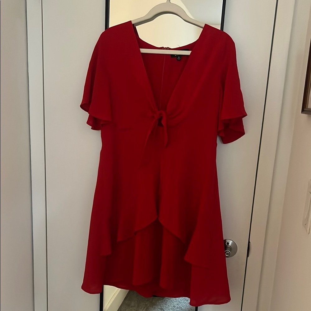 Lulu's Red Asymmetrical Tie Front Dress